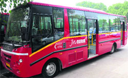 A low-floor 24-seater midi bus of the Chandigarh Transport Undertaking will be seen on Chandigarh roads soon. Tribune photos: Manoj Mahajan