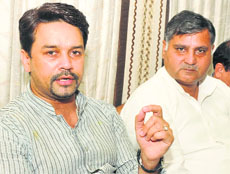 Anurag Thakur, national president of the BJYM, in Karnal on Monday.