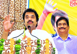 HJC supremo Kuldeep Bishnoi at a rally in Rewari on Monday.