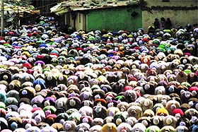 Members of the Muslim community offer namaz on Eid-ul-Zuha at the Eidgaah maidan in Shimla