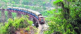 The first train which left for Pathankot from Palampur on Monday.