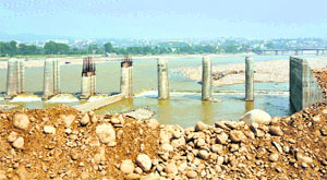 The incomplete artificial lake project on the Tawi in Jammu.