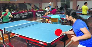 A table tennis match in progress at BCM Senior Secondary School on Tuesday