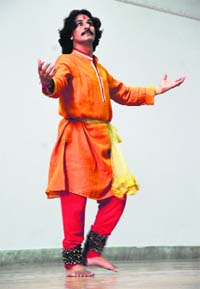 Pandit Rajendra Gangani performs at BCM School in Ludhiana on Tuesday