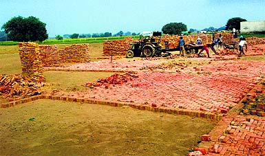 Construction on at the market site in Budhlada.