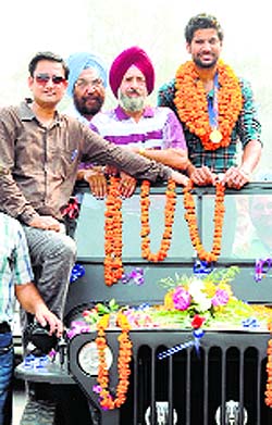 Hockey player Rupinder Pal Singh received a rousing reception in Faridkot on Tuesday. 