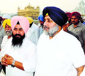 Deputy Chief Minister Sukhbir Badal at the Golden Temple in Amritsar on Tuesday.