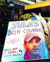 Messages for Marussia driver Jules Bianchi are placed at the Mie General Medical Centre in Yokkaichi on Tuesday. 