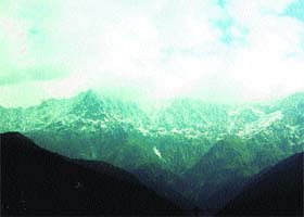 A view of snow in the Dhauladhars on Wednesday
