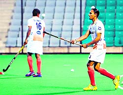 Captain Harjeet Singh during a training session on Wednesday. 