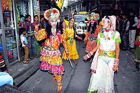 Members of the Valmiki community take part in a procession in Mussoorie on Wednesday