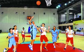 Players in action during a basketball match at Sector 42, Chandigarh, on Thursday.