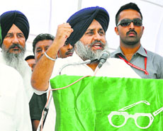 SAD chief Sukhbir Singh Badal at Nilokheri in Karnal. 