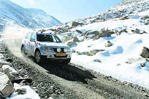 Champion Suresh Rana on a snowy stretch near Baralacha La. 