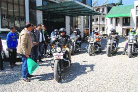 On a mission: A motorcycle rally being flaggged off from Mussoorie on Thursday