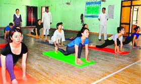 Neighbours come calling: Chinese youth learn yoga asanas at the Gurukul Kangri University in Haridwar on Thursday