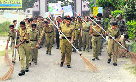 NCC cadets at the combined annual training camp at Trinity College in Jalandhar on Friday.