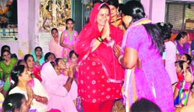 HJCP candidate from Kalka Shakti Rani Sharma at a temple in Pinjore