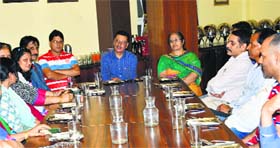 Urban Development Department Director JM Pathania with officials of the Municipal Council in Mandi.