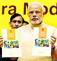 PM Narendra Modi launches Saansad Adarsh Gram Yojana at Vigyan Bhawan in New Delhi on Saturday