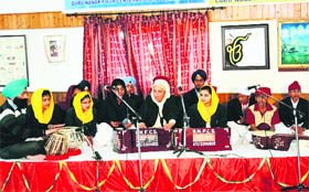 Students from Guru Nanak Fifth Centenary School during a Gurbani recital at the 45th founders day celebrations of the school in Mussoorie on Saturday