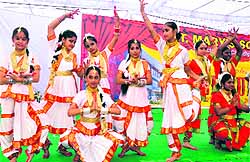 Students perform during the silver jubilee celebrations of St Mary's School in Chandigarh on Sunday