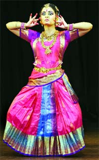 A dancer at the classical Bharatanatyam programme 'Dance a Meditation' in New Delhi on Sunday.