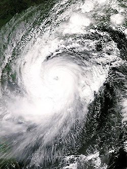 The satellite image from the NASA shows cyclone Hudhud approaching India. 