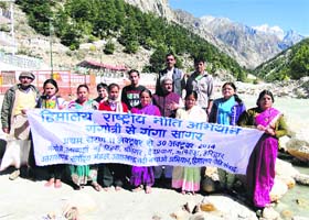 Activists of the Rashtriya Himalaya Niti Abhiyan at Gangotri on Sunday before proceeding on a padyatra for the cause of the Ganga