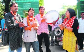 Artists perform a street play at Gandhi Park in Dehradun on Sunday to create awareness about the need to maintain cleanliness in the Ganga and the Yamuna