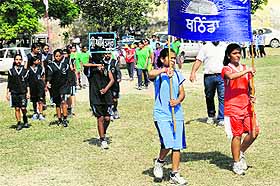 Players at the opening ceremony of the 60th Punjab School Games in the Under-14 category