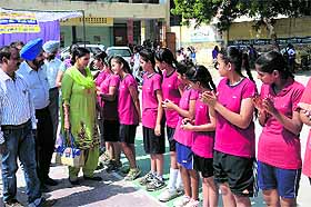 DEO (Secondary) Dr Amarjit Kaur meets the players in Bathinda on Monday.