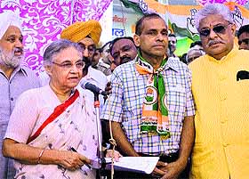Sheila Dikshit, former Chief Minister, Delhi, addresses a rally