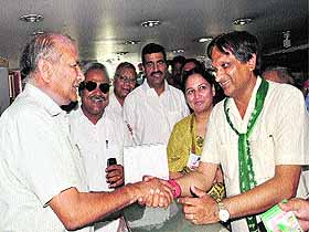 INLD candidate Kulbushan Goyal meets residents in Panchkula on Monday