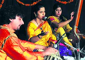 Vocalist Mahalakshmi Shenoy performs at the Pracheen Kala Kendra in Chandigarh on Monday. 