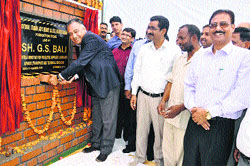 Transport Minister GS Bali lays the foundation stone of an outdoor stadium at Government Degree College at Nagrota Bagwan in Kangra on Monday. Photo Ashok Raina