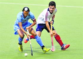 India captain Harjeet Singh in action during their match against Britain in the Sultan of Johor Cup on Monday