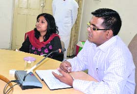 District Magistrate Chandresh Yadav addresses mediapersons in Dehradun on Monday