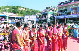 Artistes perform at the Khadi Tourist-Industrial fair at Pokhri in Chamoli district on Monday