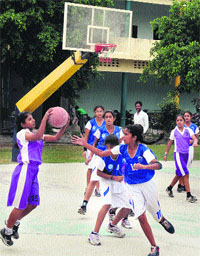 A match in progress between Ludhiana and Mansa during the ongoing Punjab School Games in Bathinda on Tuesday. Tribune photo: Pawan Sharma
