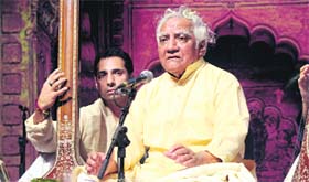 Pt Yashpaul, a classical vocalist, performs at the Punjab Kala Bhawan, Sector 16, on Tuesday. The event was organised by the Cultural Affairs Department of Haryana.