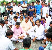 Residents of Silani village block traffic for five hours at the Jhajjar-Rewari Road on Tuesday
