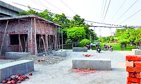 A room is being constructed at a park opposite Chand Cinema in Ludhiana. 