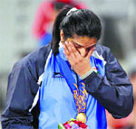 Seema Punia got emotional during the medal ceremony at the Asian Games. file