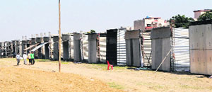 Makeshift booths are lined up to set up the firecracker market at New Amritsar.