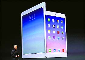 In this file photo, Apple Inc CEO Tim Cook speaks about the new iPad Air and the iPad Mini at an event in San Francisco. Apple is expected to unveil thinner and more powerful iPads on Thursday ahead of the holiday season but may struggle to arouse passion for tablets among consumers already over-supplied with hand-held, touch-screen devices. 