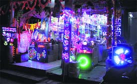 Chinese lights on display in the market at Amrik Singh Road in Bathinda