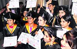 Students in a jubilant mood after receiving degrees at the USOL, Punjab University, on Wednesday