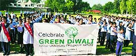 Students take part in a week-long Green Diwali awareness programme at Government Model Senior Secondary School, Sector 19, Chandigarh