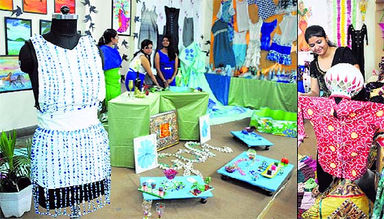 Students of the Guru Nanak Institute of Design and Technology display their creations during an exhibition on the college premises in Ludhiana.